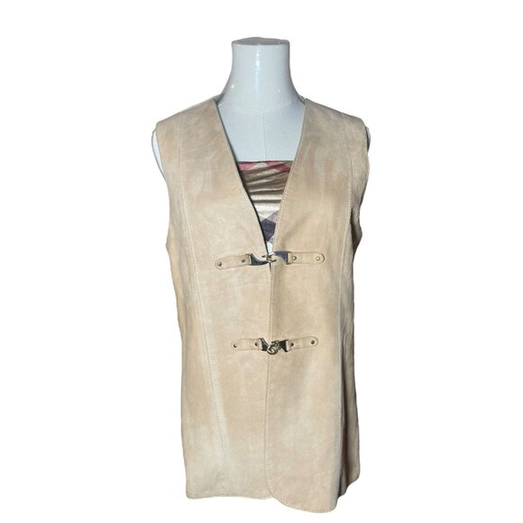 VTG Leather Hook Closure Vest 70s Size 12 - Picture 1 of 9